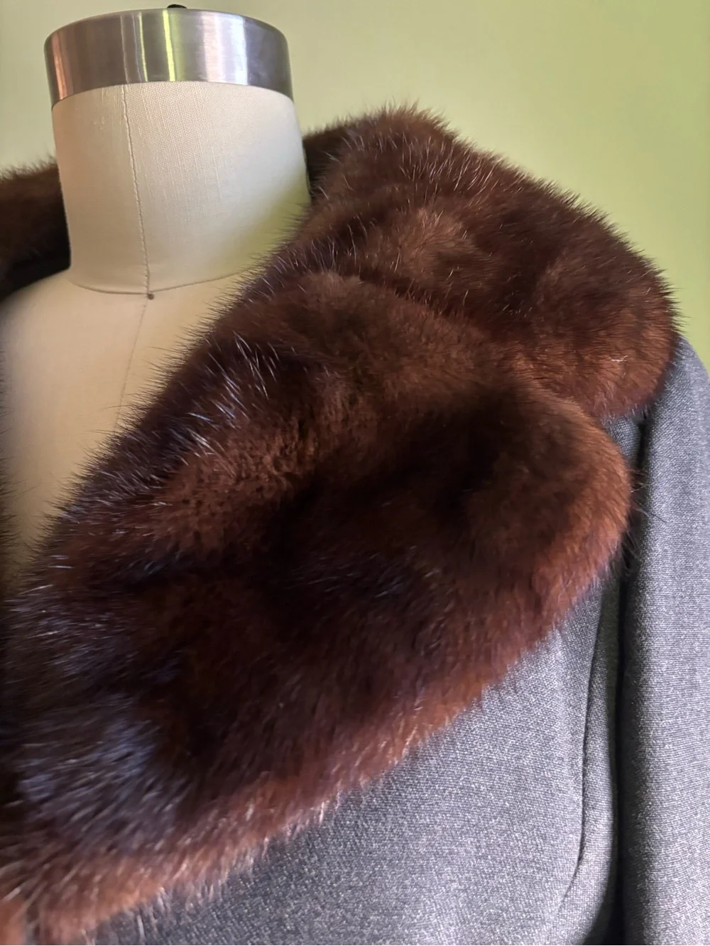 Women's Grey Wool Coat with Fur Collar